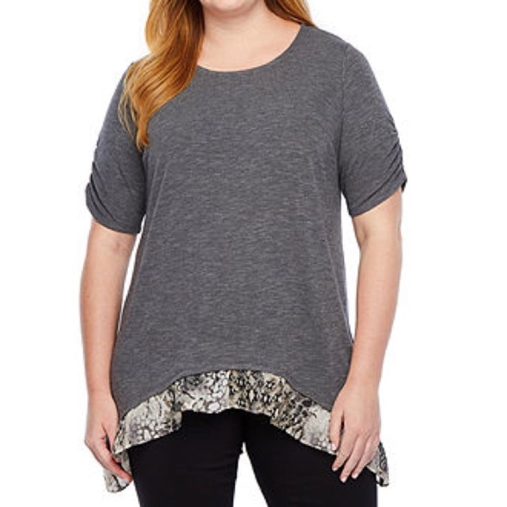 ALYX Gray Short Sleeve Towfer Knit Blouse 1X NWOT